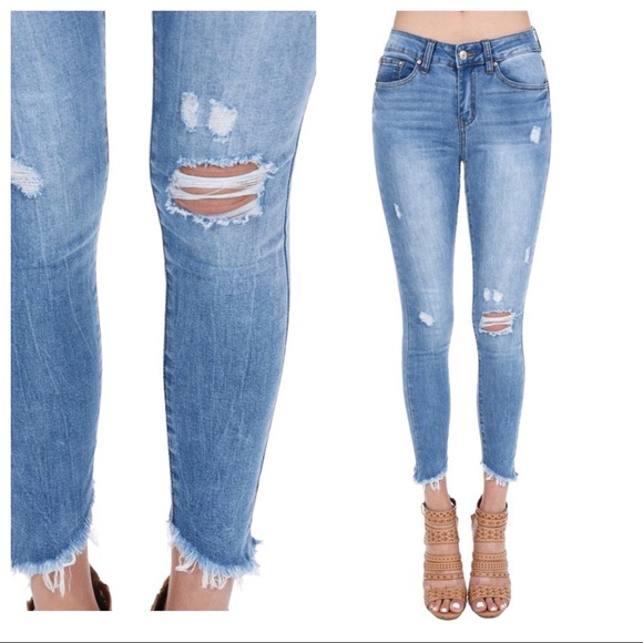 frayed hem ankle jeans